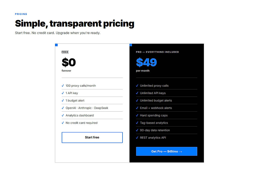 Pricing screenshot