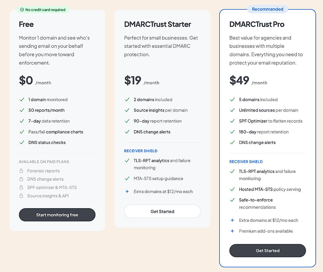 Pricing screenshot