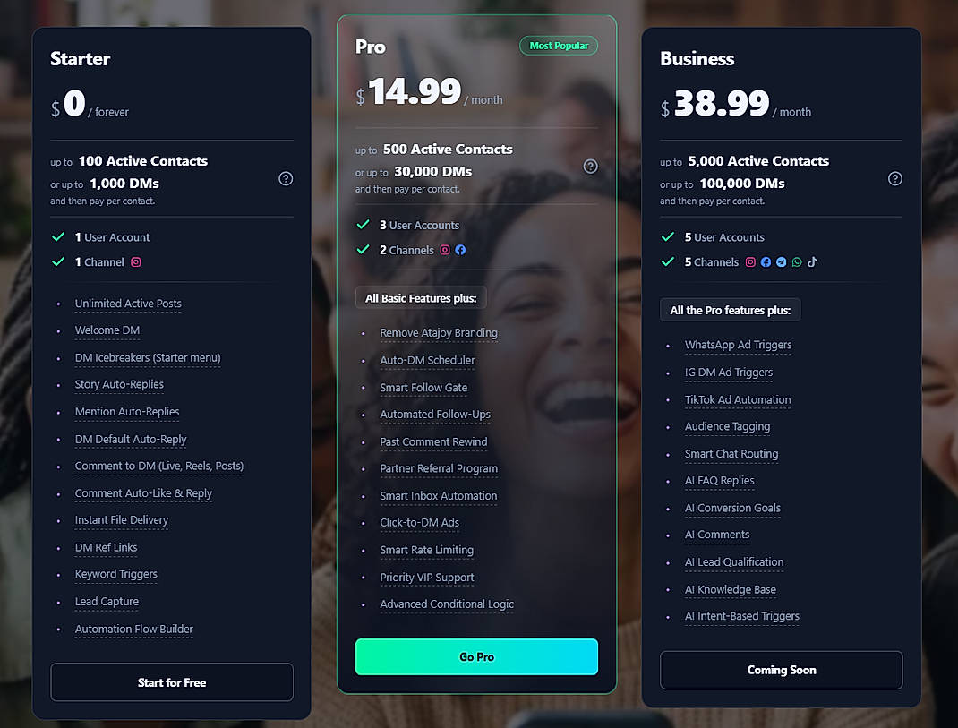 Pricing screenshot