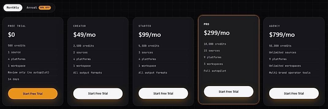 Pricing screenshot
