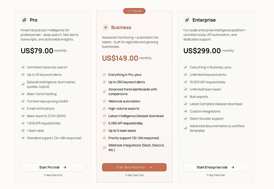 Pricing screenshot