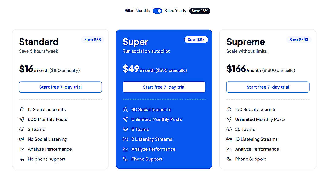 Pricing screenshot