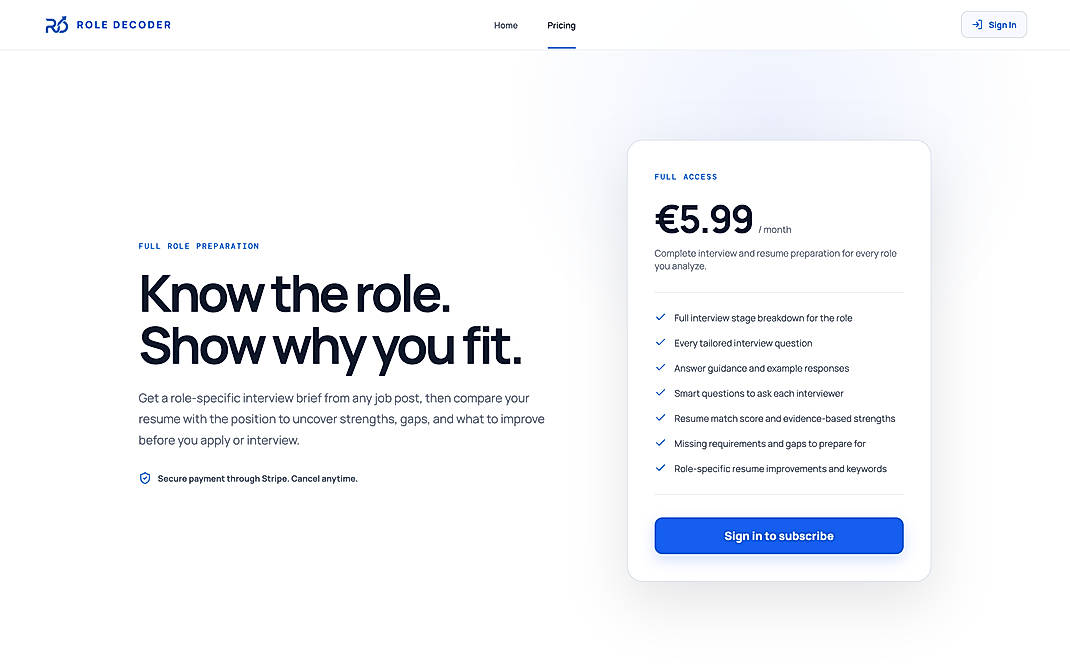 Pricing screenshot