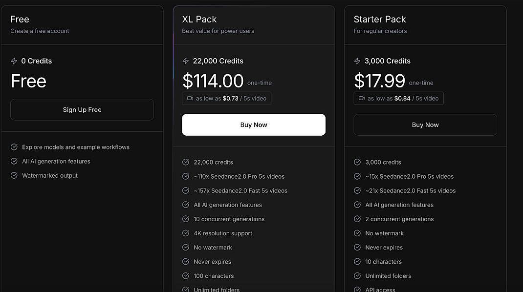 Pricing screenshot