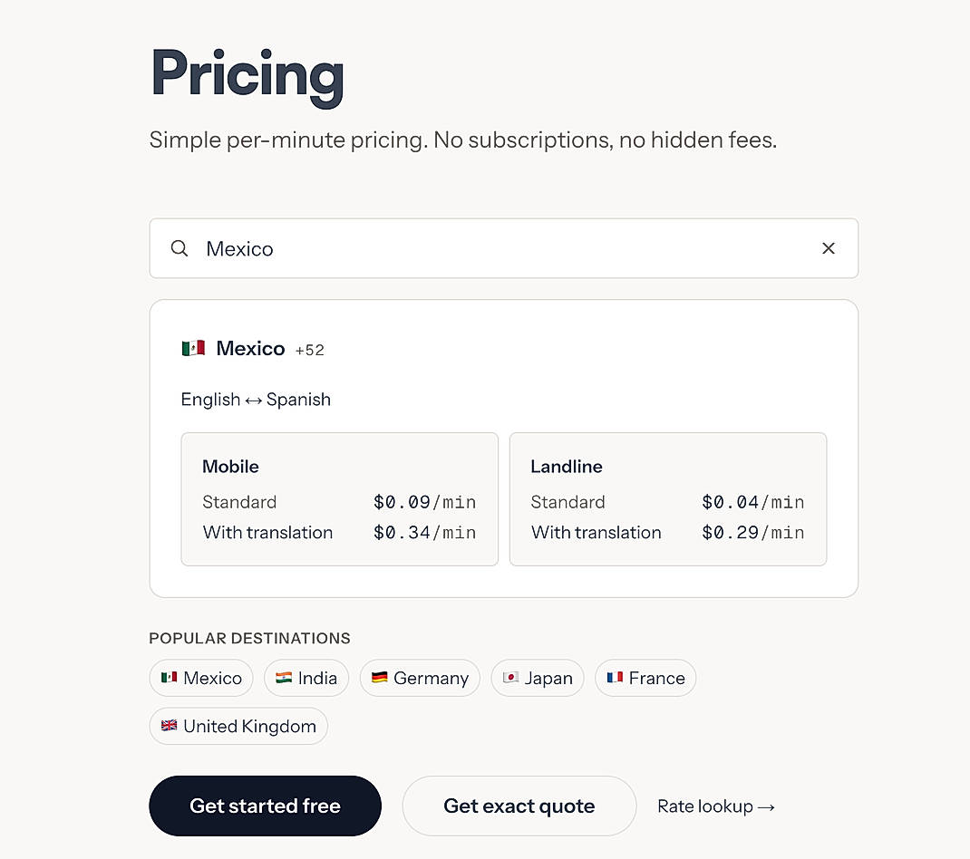 Pricing screenshot