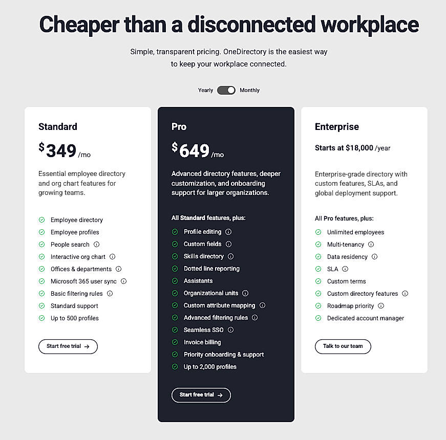 Pricing screenshot