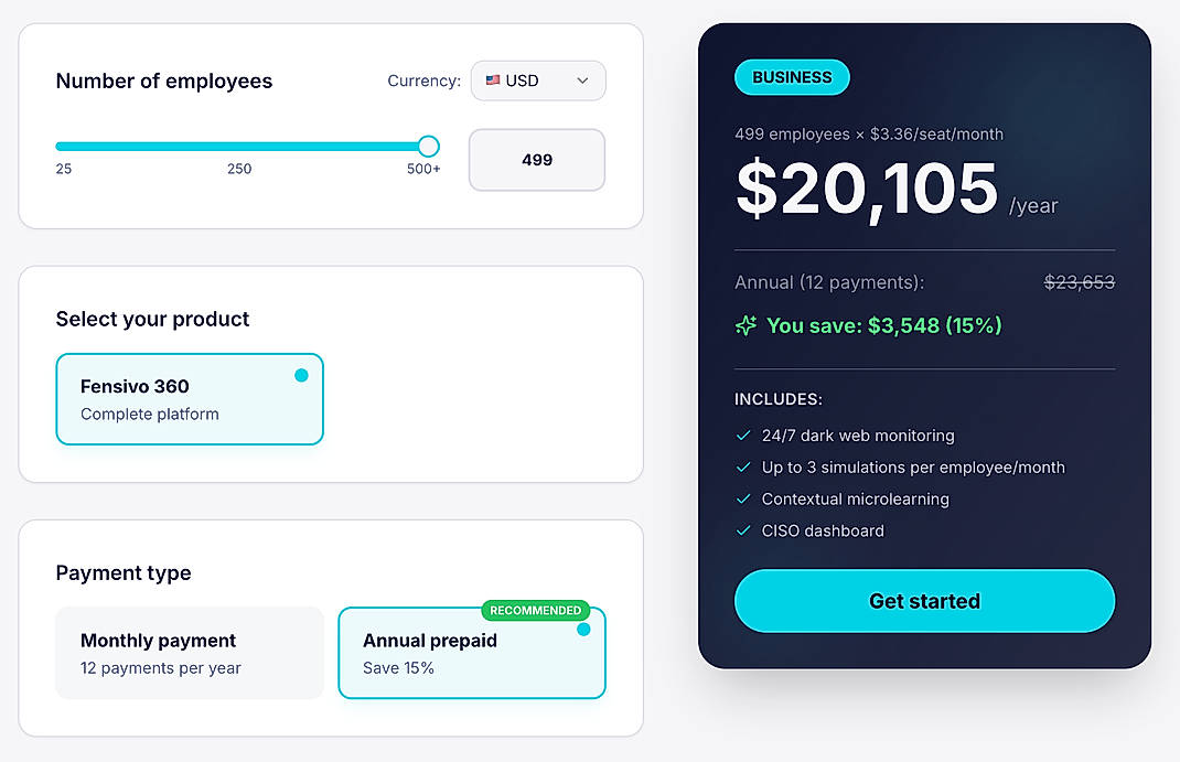 Pricing screenshot