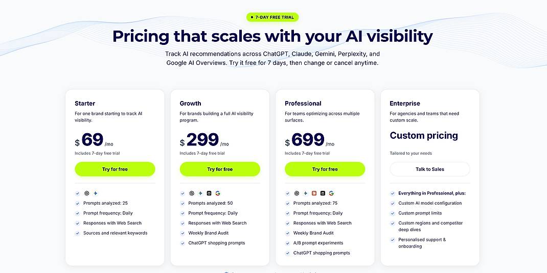 Pricing screenshot