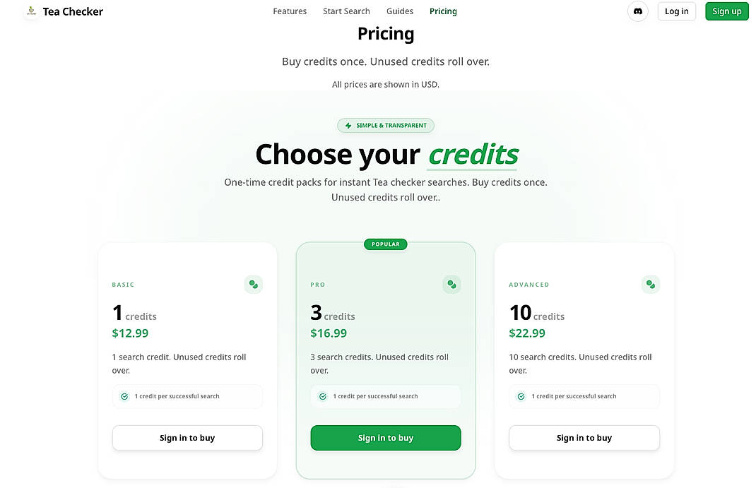 Pricing screenshot