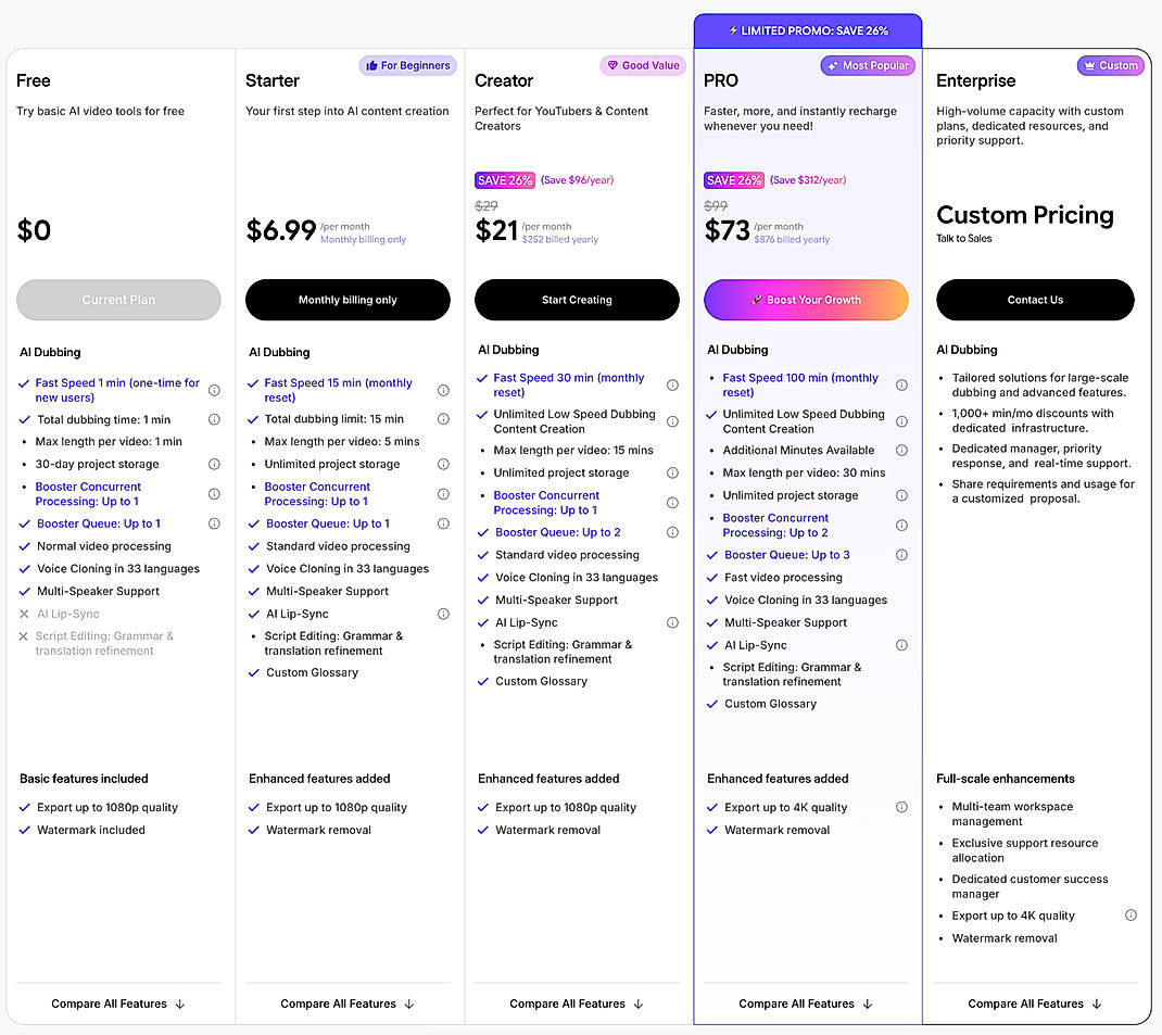 Pricing screenshot