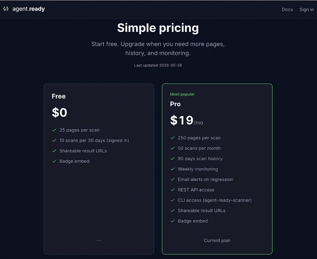 Pricing screenshot