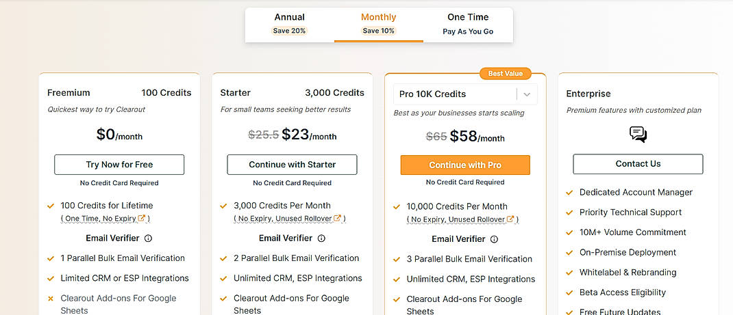 Pricing screenshot