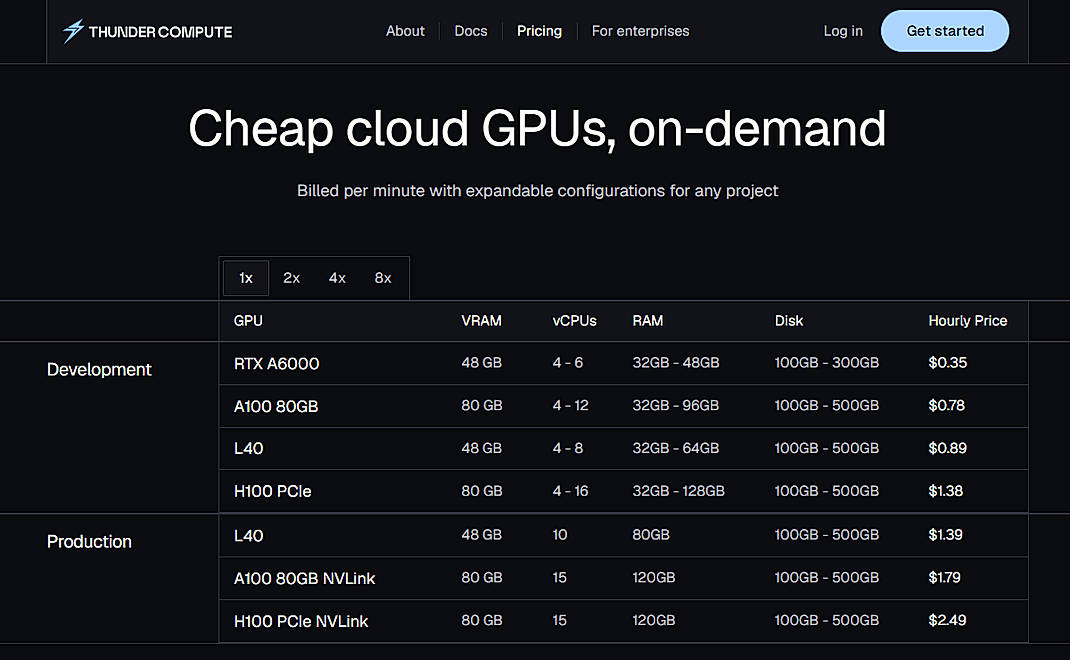 Pricing screenshot