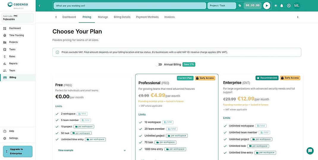 Pricing screenshot