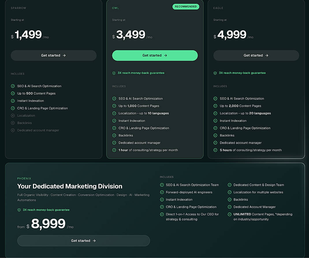 Pricing screenshot