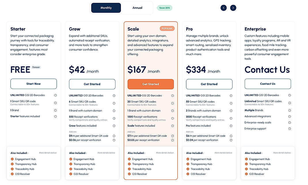 Pricing screenshot