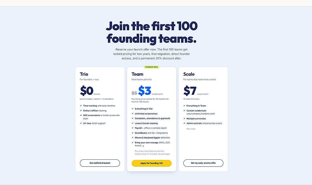 Pricing screenshot