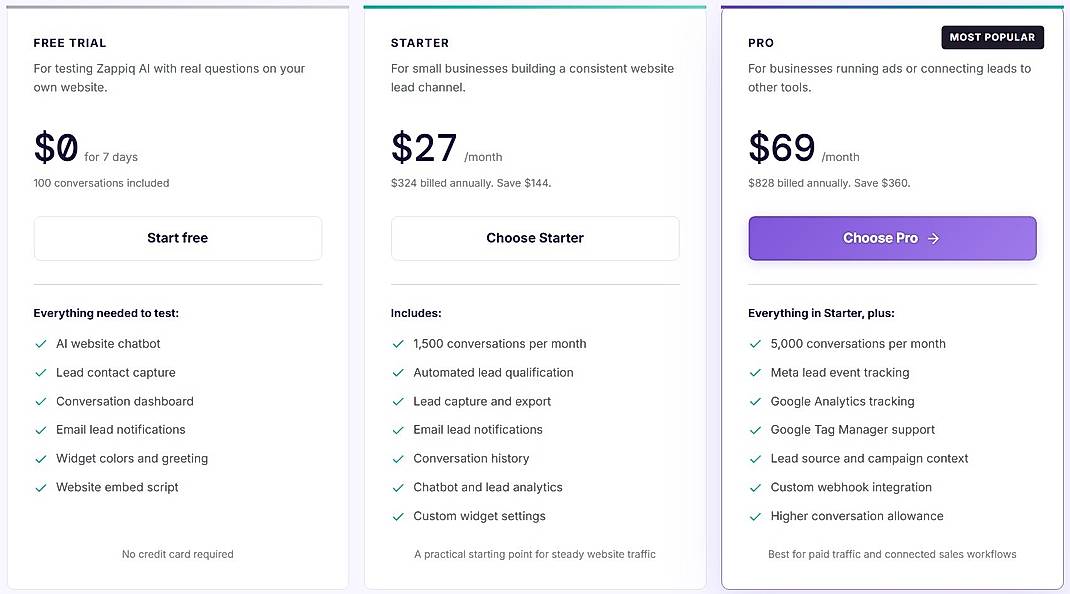 Pricing screenshot