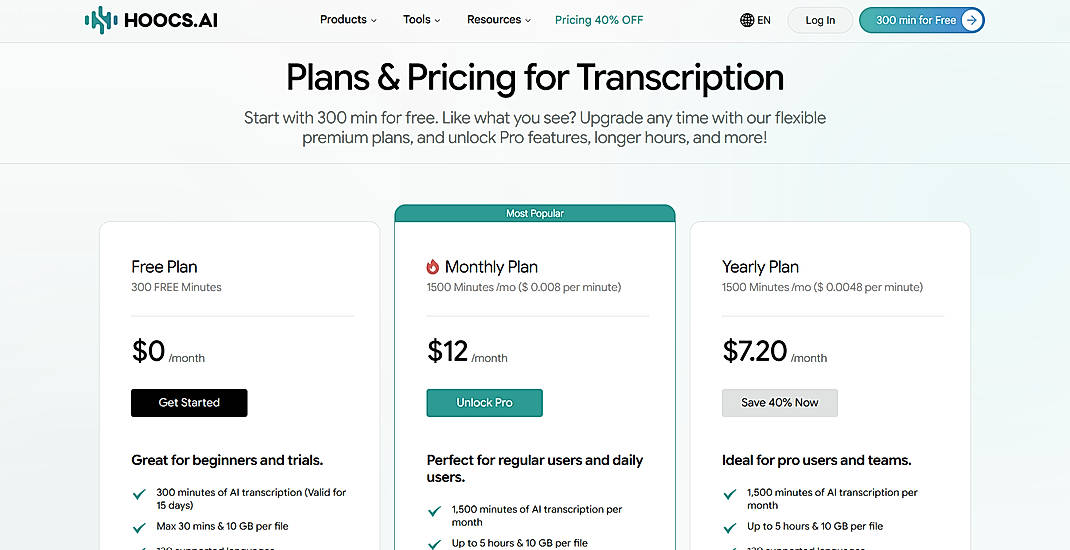 Pricing screenshot