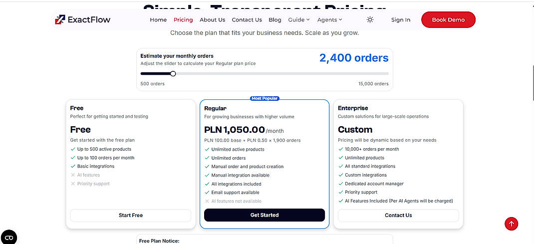 Pricing screenshot