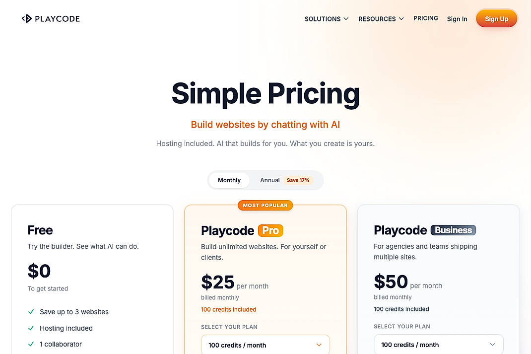 Pricing screenshot
