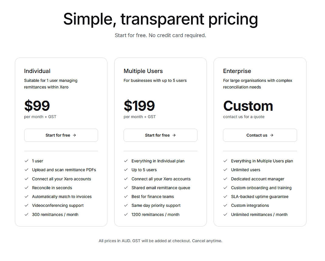 Pricing screenshot