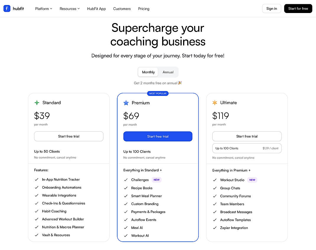 Pricing screenshot