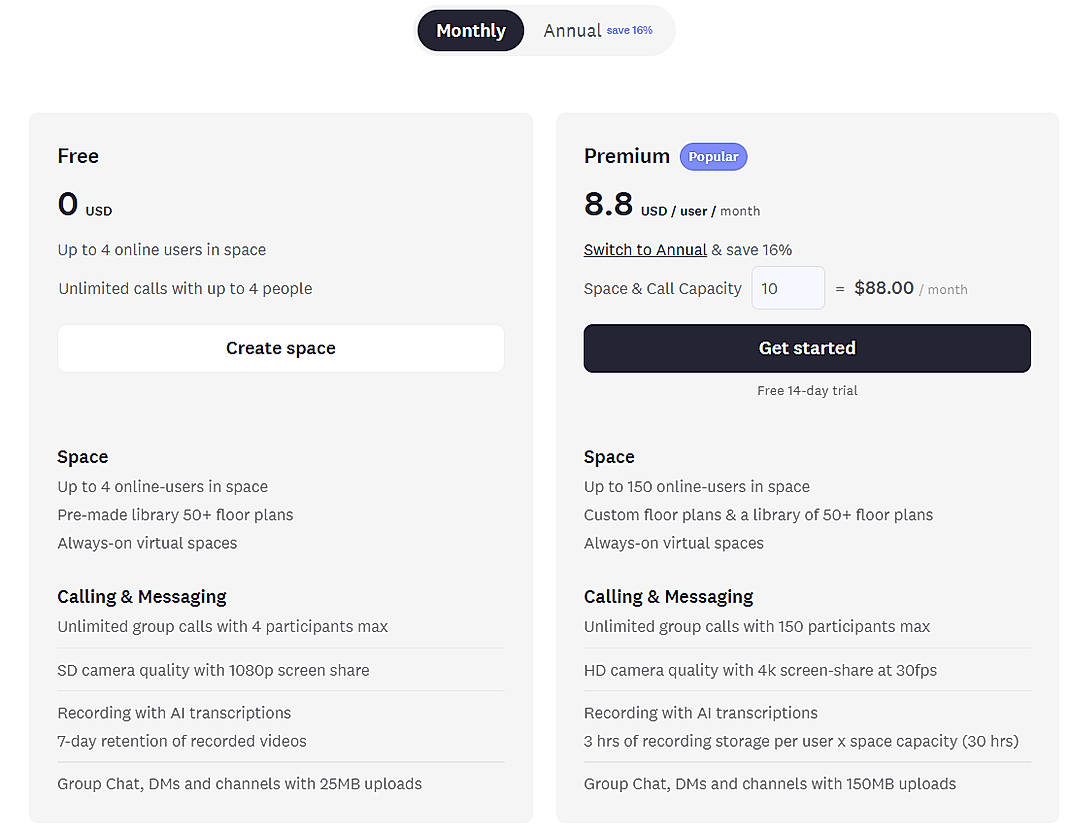 Pricing screenshot