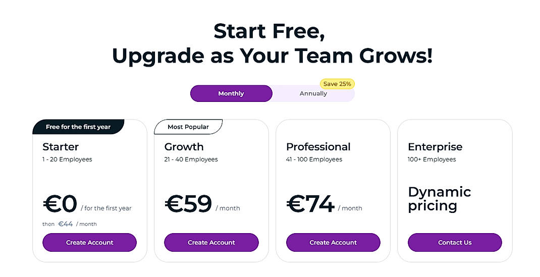 Pricing screenshot