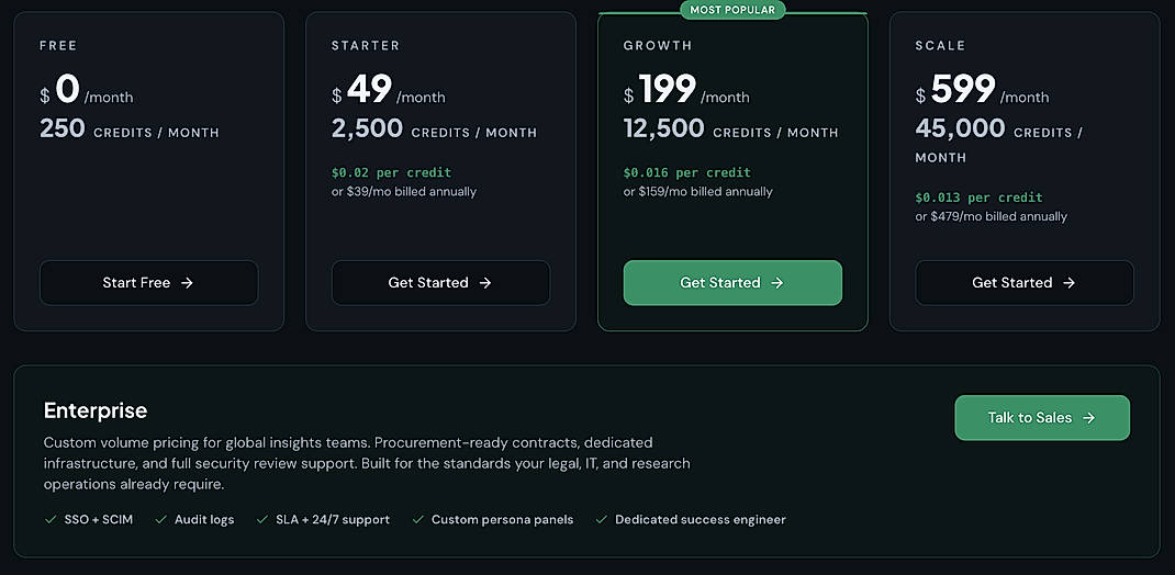 Pricing screenshot