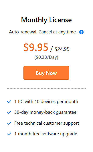 Pricing screenshot
