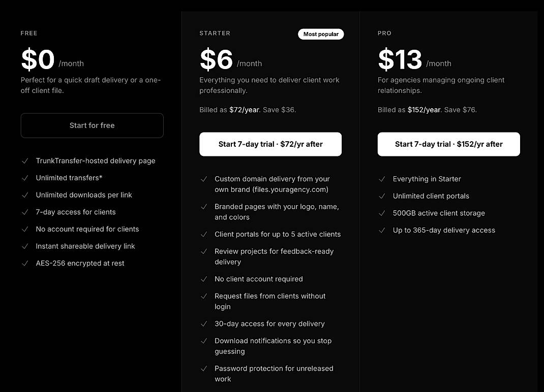 Pricing screenshot
