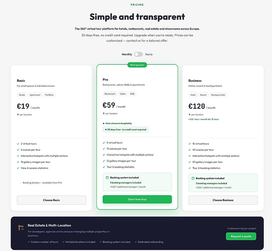 Pricing screenshot