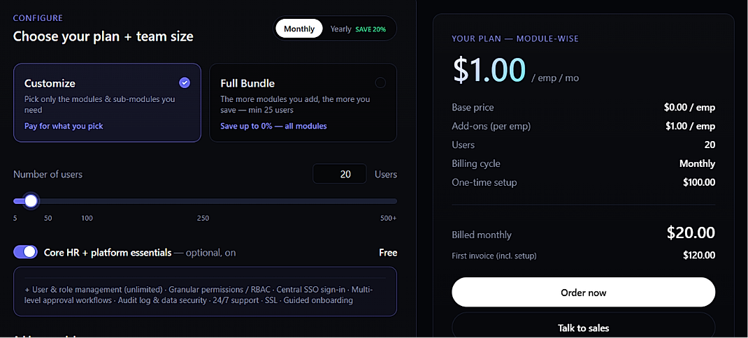 Pricing screenshot