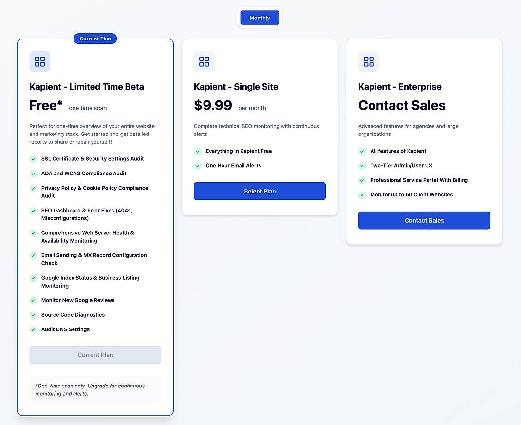 Pricing screenshot