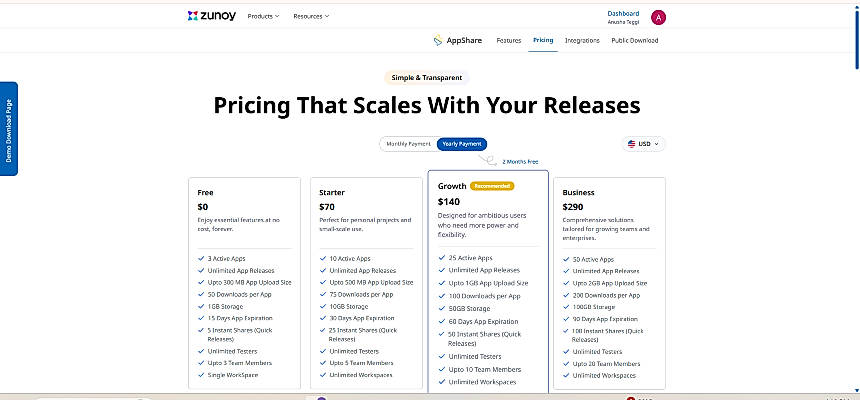 Pricing screenshot