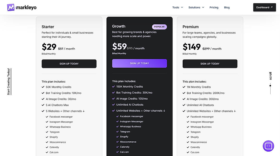 Pricing screenshot