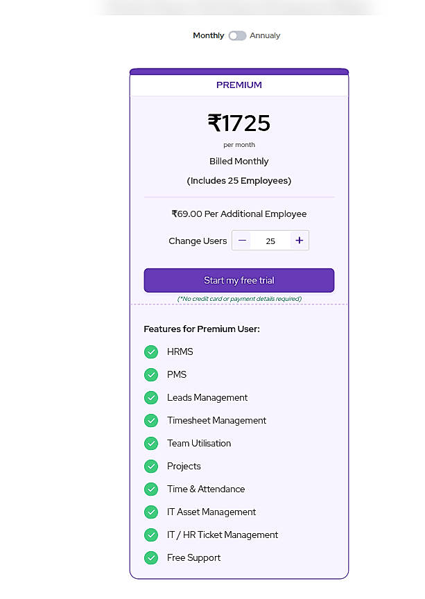 Pricing screenshot