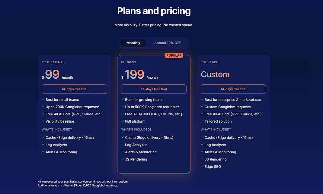 Pricing screenshot