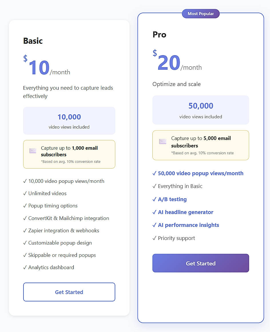 Pricing screenshot