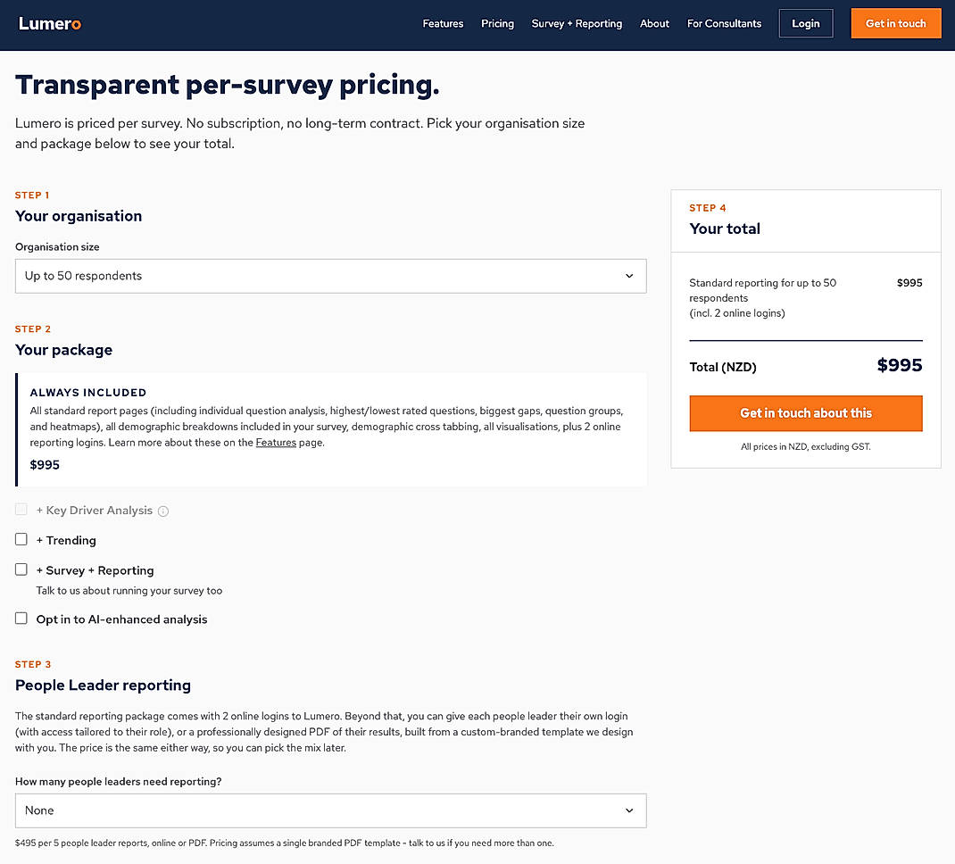 Pricing screenshot