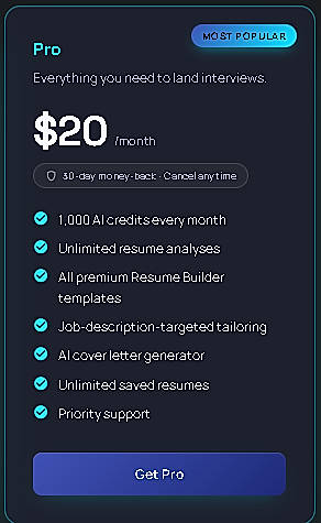 Pricing screenshot