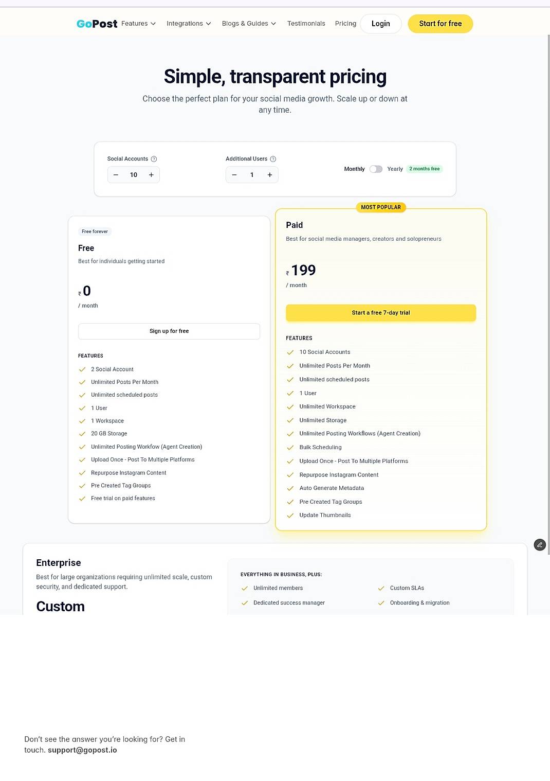 Pricing screenshot