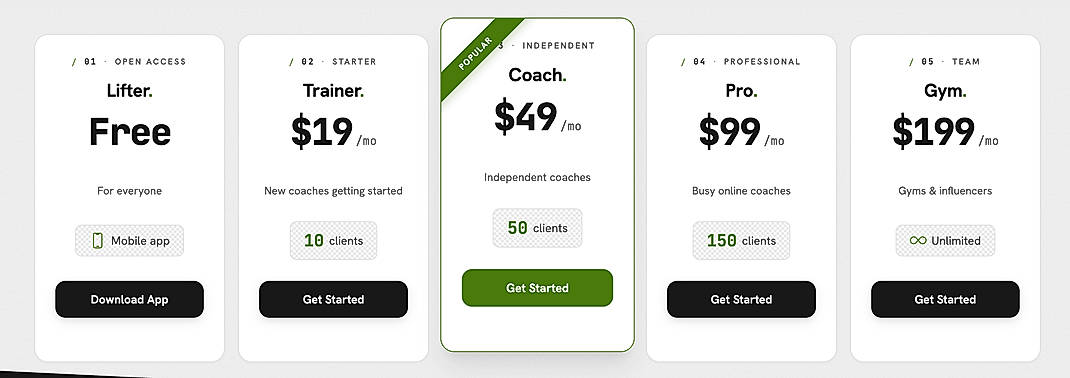 Pricing screenshot