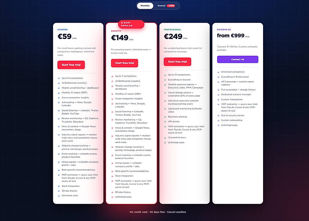 Pricing screenshot