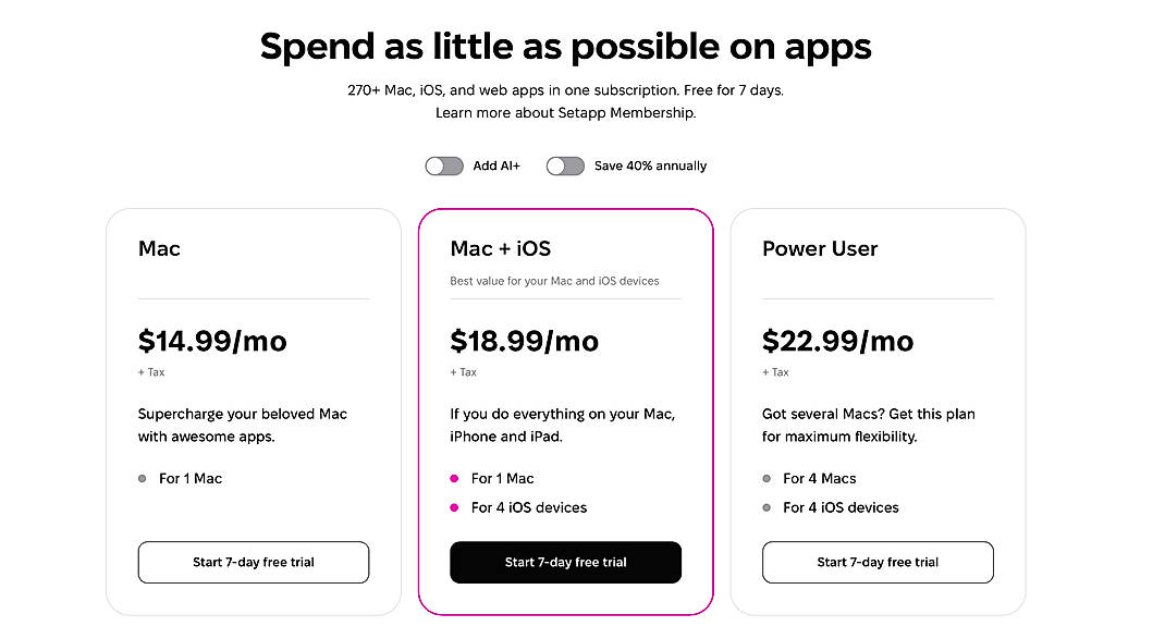 Pricing screenshot