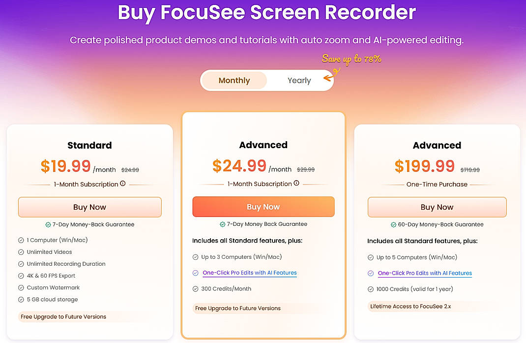 Pricing screenshot