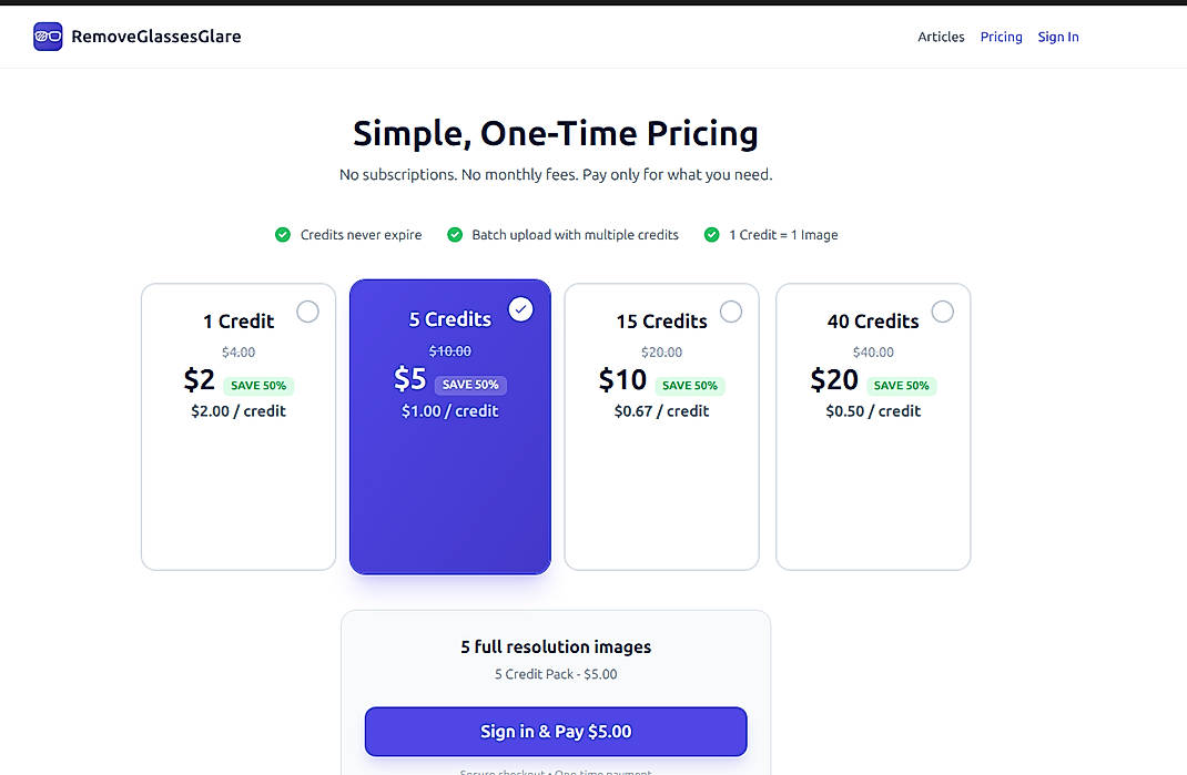 Pricing screenshot