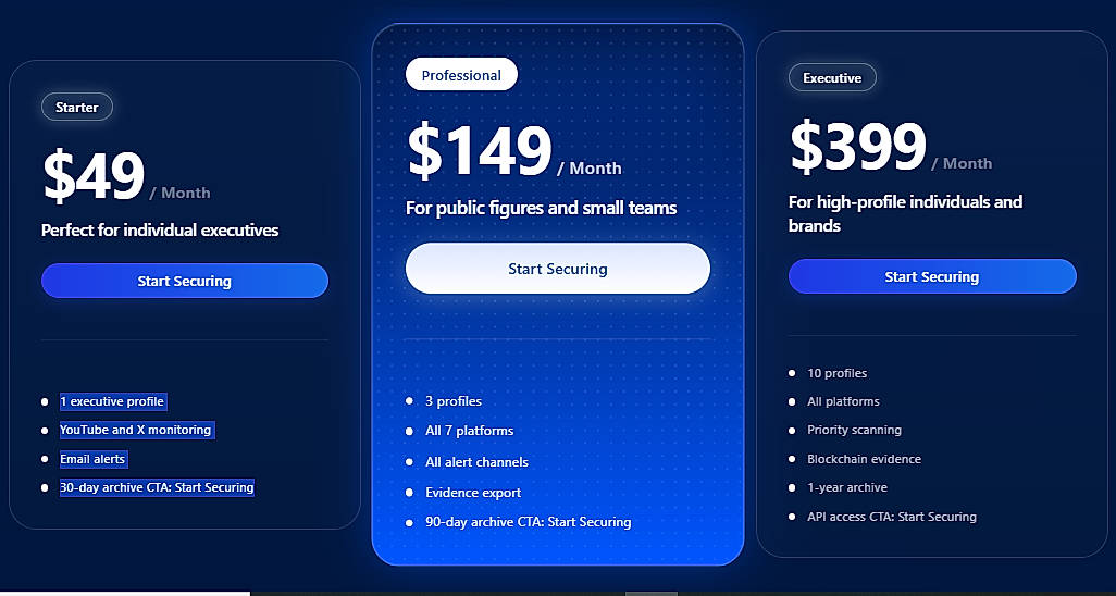 Pricing screenshot