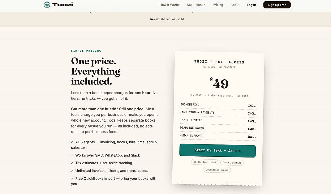 Pricing screenshot